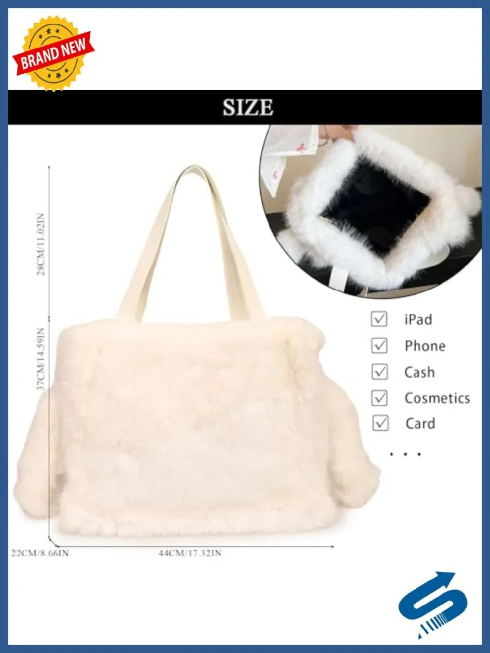 Faux Fur Tote Bag Fluffy Winter Purse Women Top Handle Crossbody Handbag